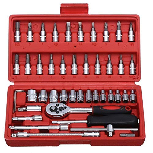 Aarvii Creation 1/4 Drive Socket & Bit Set Tool Kit | Screwdriver Socket Set Multi-Purpose Combination Tool Case Precision Set (46 Piece)