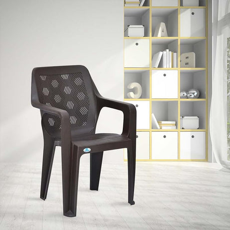 Nilkamal Hexa Plastic Chair with Arm |for Living Room, Bed Room, Kitchen, Office Room, Outdoor| 100% PolyPropylene Stackable Chair |Season Rust Brown