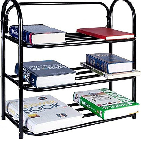 KHODESHWAR ENTERPRISE Metal Foldable Open Book Shelf, Book Shelve Book Case, Book Rack, Book Storage Rack for Study Room (Set of 1 ,Black)