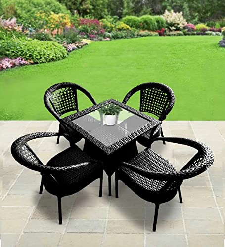 ARTIC FASHION Patio Chair Sets Garden Wicker Furniture Set for Outdoor Patio and Balcony || Powder Coated Frame| UV Protected Wicker [4 Chairs, 1 Table]