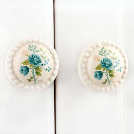 IndianShelf 2 Packs Cream Floral Ceramic Luxury Drawer Knobs for Kitchen Cabinet Hardware Door Decorative Dresser Pulls Extravagance