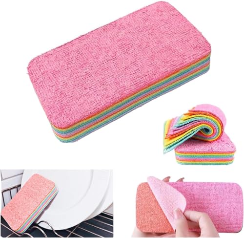 Rizniv Zero Scratch Scrub Sponges,12-Layer Tearable Rainbow Rag, Reusable Dual Sided Dish Sponge,Rainbow Scrub Sponge, Multi-Purpose Cleaning Rag for Cars, Glass, Furniture.