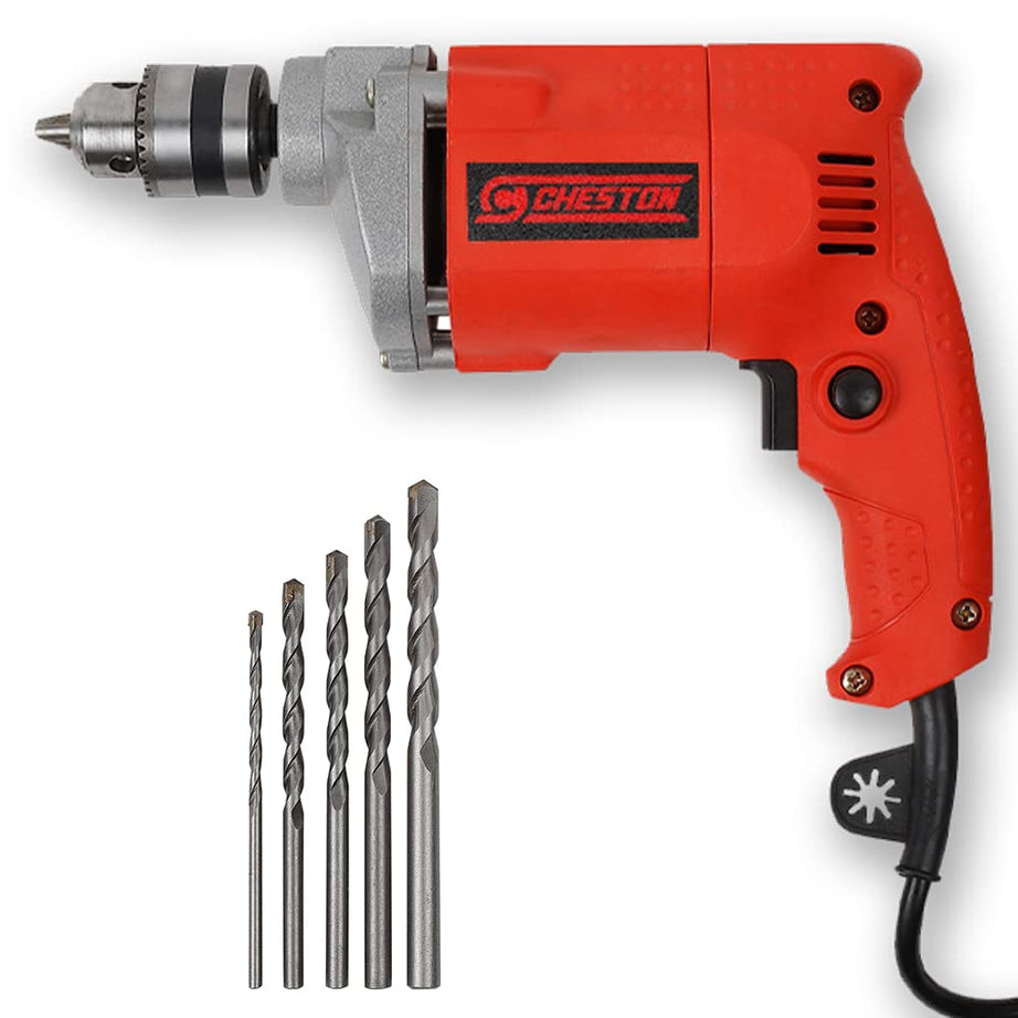 Cheston 10mm Powerful Drill Machine for Wall, Metal, Wood Drilling with 5 pcs Wall bits for Brick Wall Drilling