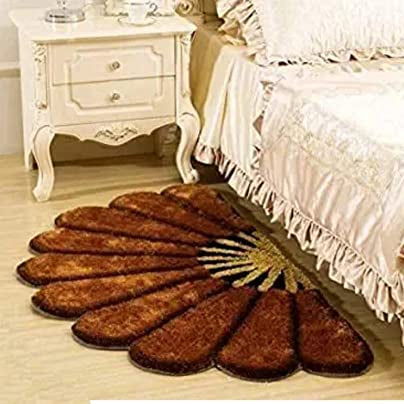 RIFTREE® Polyester Anti Slip Half Sunflower Shaggy Fluffy Fur doormat/bedside runner Rug and Carpet for Living Room, Bedroom 16 x 32 inches pack of 1 pcs-(BROWN)