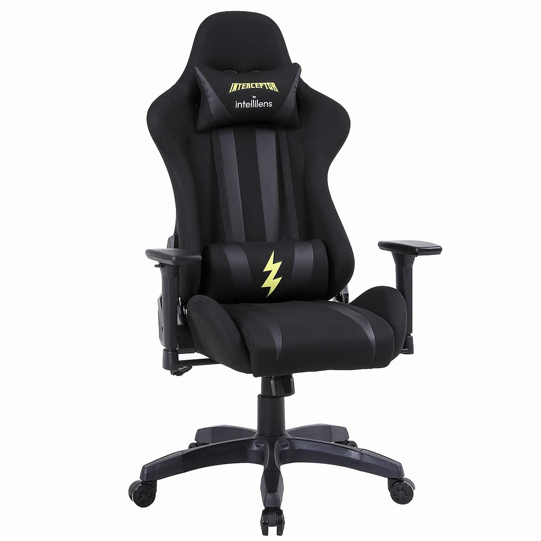 INTERCEPTOR Gaming Chair Diablo Series - Mesh Fabric | Ergonomic Design with Premium Fabric, Adjustable Neck & Lumbar Pillow, 3D Adjustable Armrests - Black