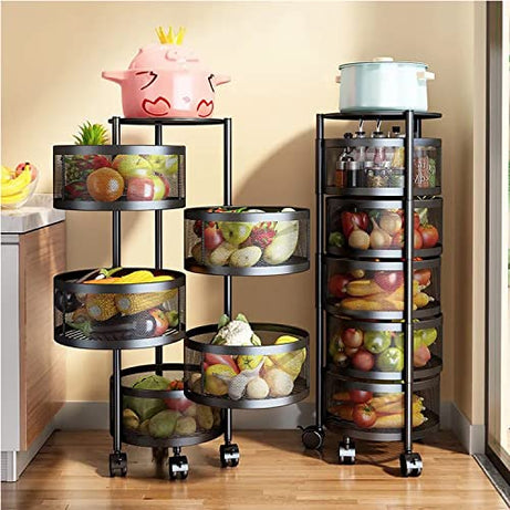 IBELL Kitchen Storage Rack with Wheels, 5 Layer, Carbon Steel, Portable Organizer Trolley for Dishes, Fruits and Vegetables (TR590,Black)