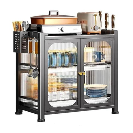 RELEMTRA Kitchen Storage Unit,Kitchen Cabinets, Kitchen Cupboard with Wheels and Transparent Door,Kitchen Furniture,Pantry Cupboard,Bakers Rack,Kitchen Standing Shelf Unit