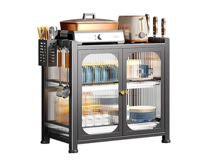 RELEMTRA Kitchen Storage Unit,Kitchen Cabinets, Kitchen Cupboard with Wheels and Transparent Door,Kitchen Furniture,Pantry Cupboard,Bakers Rack,Kitchen Standing Shelf Unit