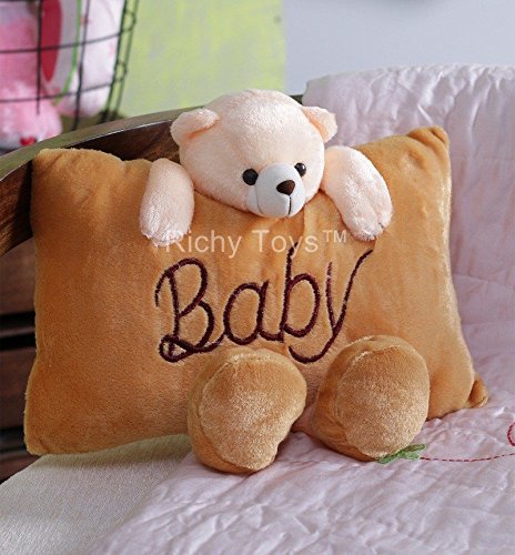 Richy Toys Babique Cute Baby Teddy Bear Pillow Stuffed Soft Plush Soft Toy Kids Birthday (Brown)