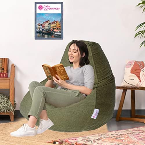 Casa Copenhagen ,Designed in Denmark,Anti-Bacterial Premium Fabric Bean Bag Chair Filled with Beans, Jumbo -4 XL - Green Mango