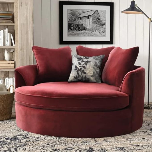 SK STAR WOOD CARVING and FURNITURE Barrel Chair Accent Sofa with Pillows Round Sofa Modern Oversize Arm Chair Cozy Club Chair for Bedroom, Living Room, Lounge, Hotel & Office Sofa (RED)