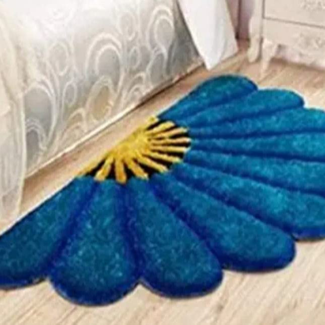 RIFTREE® Polyester Anti Slip Half Sunflower Shaggy Fluffy Fur doormat/bedside runner Rug and Carpet for Living Room, Bedroom 16 x 32 inches pack of 1 pcs (BLUE)