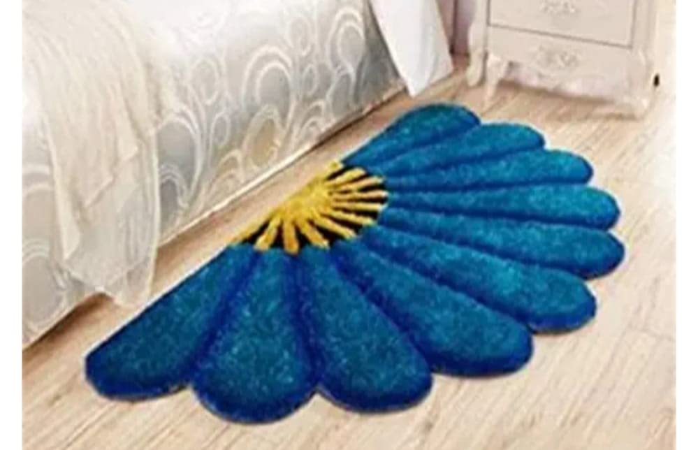 RIFTREE® Polyester Anti Slip Half Sunflower Shaggy Fluffy Fur doormat/bedside runner Rug and Carpet for Living Room, Bedroom 16 x 32 inches pack of 1 pcs (BLUE)