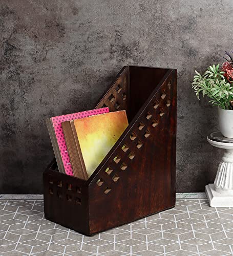 THE URBAN STORE Decorative & Hand Crafted Wooden Magazine/Book/Paper Holder in Walnut Finish (27 x 22 x 13 cm), Brown