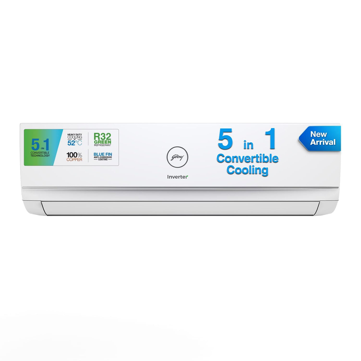 Godrej 1.5 Ton 3 Star, 5-in-1 Convertible Cooling, Inverter Split AC (Copper, Heavy-Duty Cooling at 52 Deg Celcius, 2023 Model, AC 1.5T EI 18TINV3R32 WWD, White)