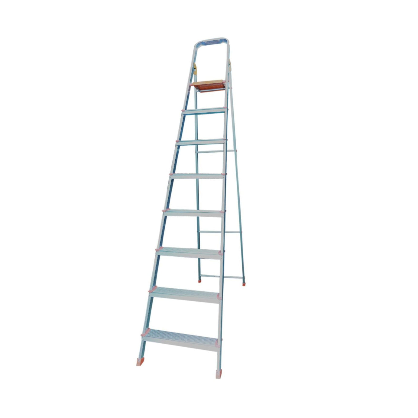 Smart Services - 8 Step Heavy Duty Multipurpose Foldable Step Ladder (8 Feet) with Aluminum Platform - Wide Anti Skid Step Ladder with Plastic Foot mats.