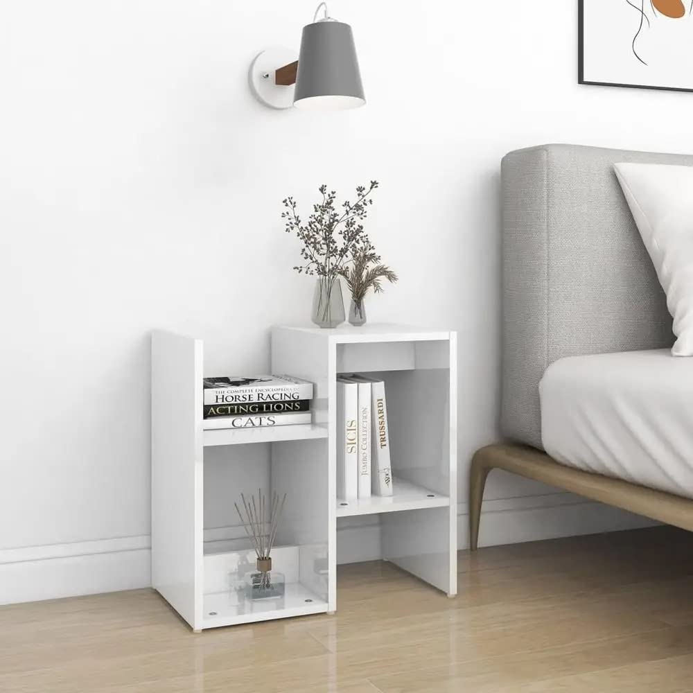 Wooden cave Bedside Table & Corner Table for Book Storage| Engineered Wood Bedside Table (Finish Color -White,