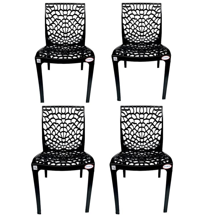 EVEREST MOLDED FURNITURE Web Series Outdoor Garden/Cafe/Home/Balcony Plastic Chair- (Set Of 4 Chairs) (Black)