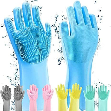 YOGRINK Silicone Hand Gloves For Dish Washing Kitchen Bathroom Car Cleaning Pack of 1 Pair, Multicolor