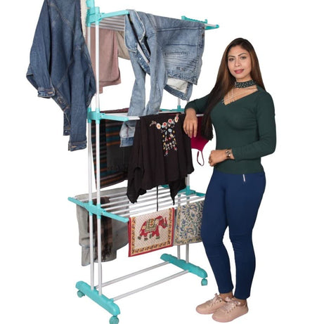 PARASNATH Aqua 6 Layer Steel Clothes Drying Stand with Breaking Wheel System Made in India