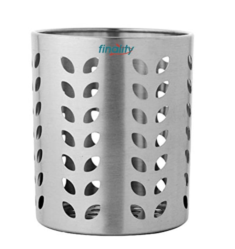 FINALITY Stainless Steel Leaf Hole Cutlery Holder| Spoon Holder| Pen Holder| Brush Stand,Silver Color,Size-9cm, Pack of 1