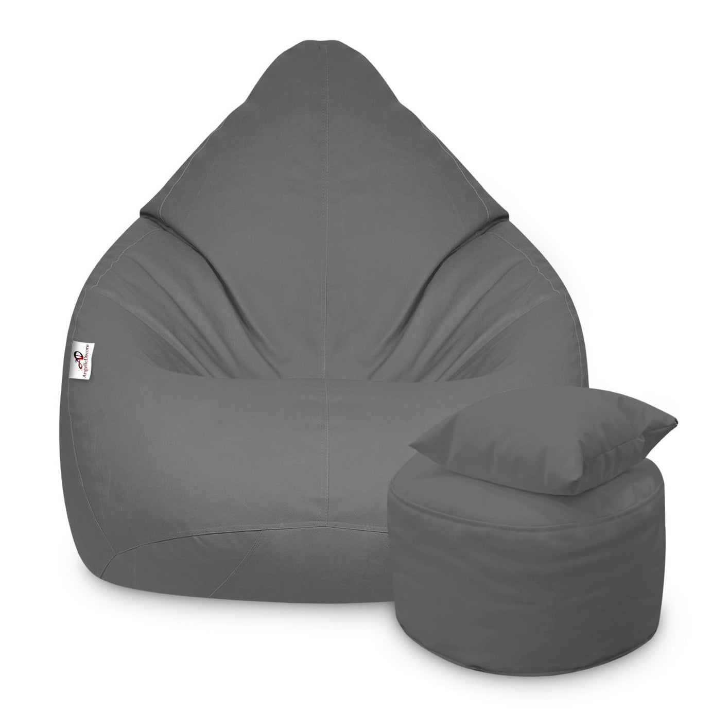 AngelicDecore Brand - XXXXL Faux Leather Bean Bag Sofa with Stool Ready to Use Filled with Beans (Grey) (Jumbo Size)