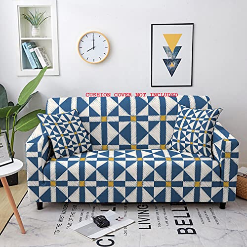 House of Quirk Polyester & Spandex Universal Triple Seater Sofa Cover Big Elasticity Cover for Couch Flexible Stretch Printed Sofa Slipcover Triple Seater185-230cm, Greek Blue