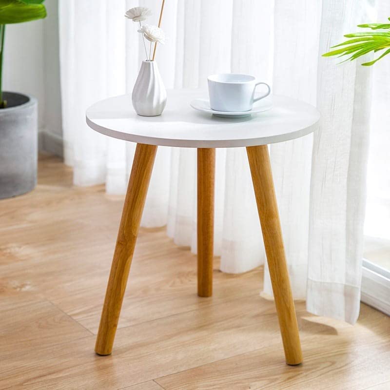 Zamofy Mango Wood Home Decor Beautiful Small Side Table, End Table For Living Room|Round Tea Table Coffee Table Plant For Balcony Bedroom - White