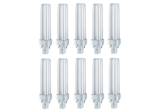 Osram Ledvance- 13 Watt- Dulux D- G24D-2 -Fluorescent PLC-DD Lamp- Cross pin- Cool White 6500K- Pack of 10