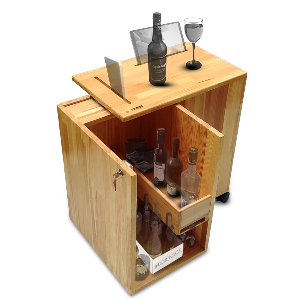 SOLVD-IN-BOX Bar Cabinet, Bar Cabinets for Home, Wooden Rotate Design Mini Bar for Living Room, Wine Glass Rack and Storage Cabinet, Flat Storage Table for Home Bar, Wine Counter Rack