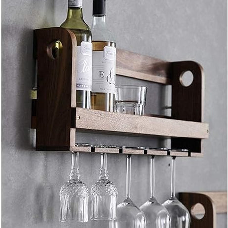 Leymo Furniture Wooden Wall Mounted Wine Rack, Bar Cabinet with Glass Storage, Wall Hanging Mini Bar for Home Wine Rack | Bar Cabinets for Home | Mini Bar for Home (55 cm wine rack)