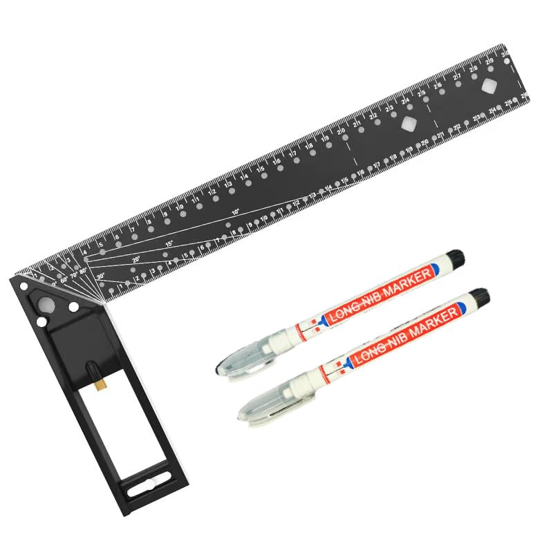 Multi Angle Measuring Ruler Multifunction Measure Ruler, High Precision Hole Ruler Special for Woodworking, Professional Measuring Tool with Special Pencil, Aluminum Alloy Ruler Right Angle Ruler