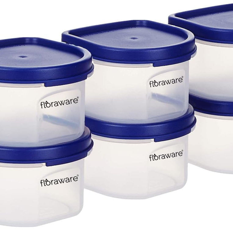 Floraware Food Safe Modular Plastic Storage Containers, Storage Jar with Lid, BPA Free, 250ML (Blue, 2)