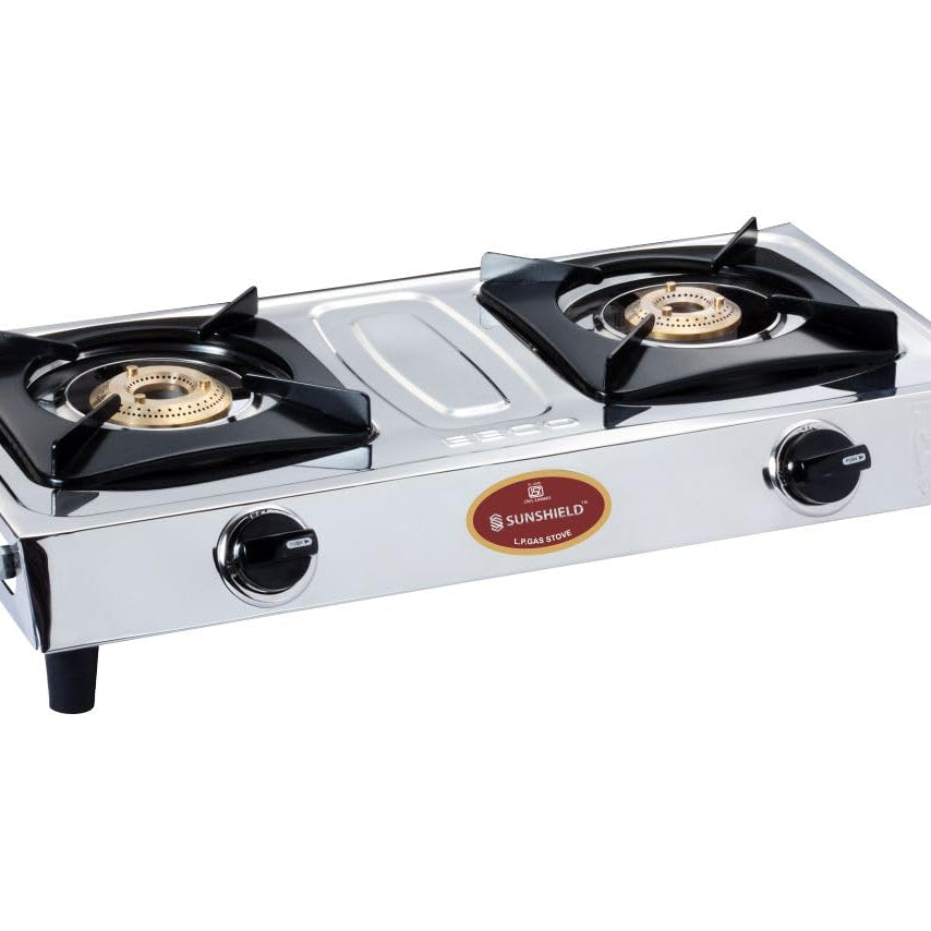 Sunshield EECO Stainless Steel Gas Stove 2 Burner Manual Ignition, High Flame Burners LPG Gas Stoves