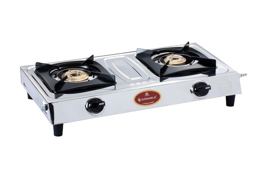 Sunshield EECO Stainless Steel Gas Stove 2 Burner Manual Ignition, High Flame Burners LPG Gas Stoves