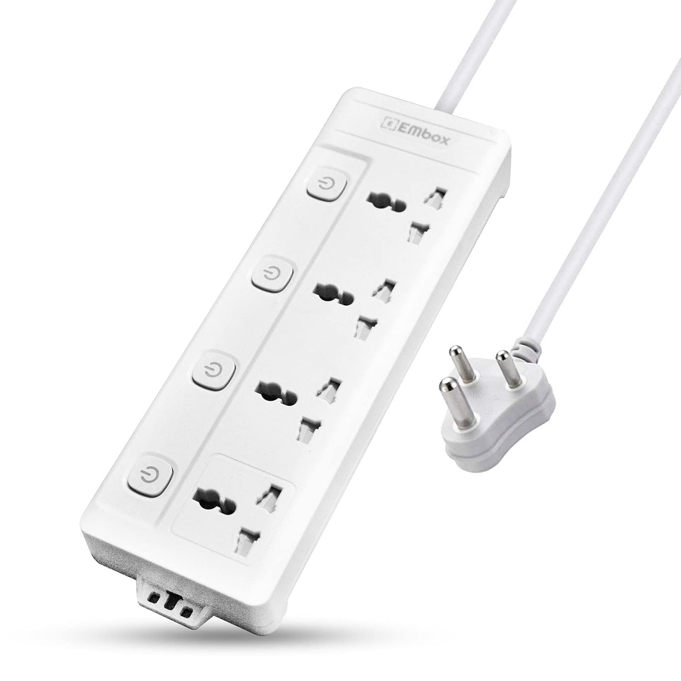 EMBOX 10A Extension Board with Individual Switch-Multi Plug Socket with 4 Sockets-Power Strip Extension with Safety Shutter and Indicator-1.8 mtr Extension Cord-2500W