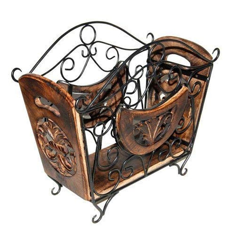 MOON CRAFT Iron and Wooden Free Standing Magazine , Newspaper Holder Wall Hanging Magazine Holder - Brown