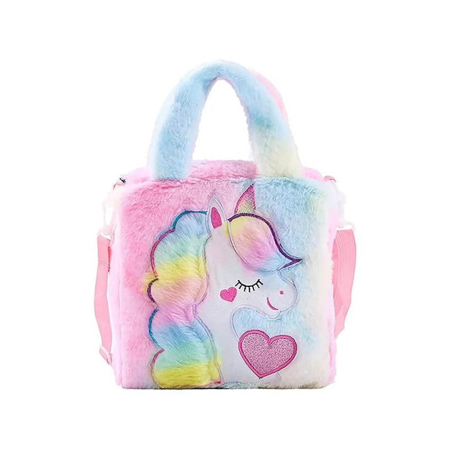 Aashiya Trades Girls Kids Fur Unicorn Character Cross body Shoulder Hand Purse Wallet-Girls gift for age 2 to 8 Years