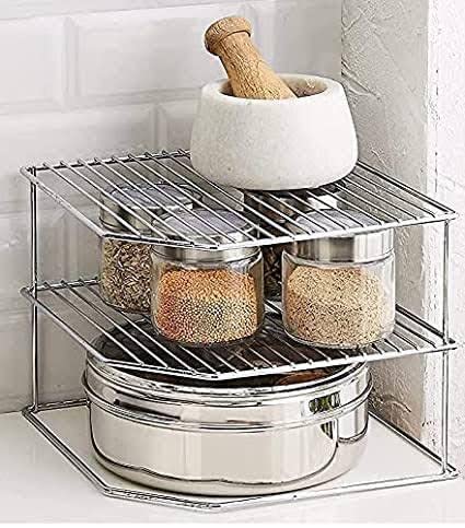 AB99 COLLECTION Stainless Steel Kitchen Rack, 3-Tier Corners Rack for Kitchen, Plate Dish Rack, 2-Tier Kitchen Rack, Multipurpose Dish Rack for Kitchen (Corners Rack)