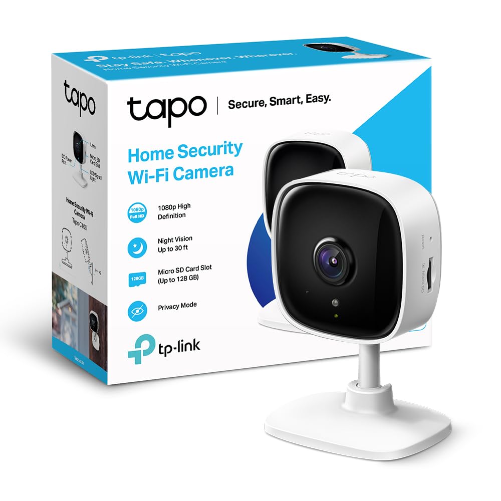 Tapo TP-Link 2MP 1080p Full HD Home Security Wi-Fi Smart Camera| Alexa Enabled| 2-Way Audio| Night Vision| Motion Detection| Sound and Light Alarm| Indoor CCTV C100 White