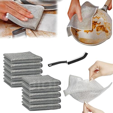 JIOLIVE Scrub Sponges, Dishes Cleaning Washer Pad, Steel Wire Scrub Sponges for Cleaning, Heavy Duty Dish Sponges for Household Cleaning, Non Scratch Reusable Dishwashing (Set of 10) Silver