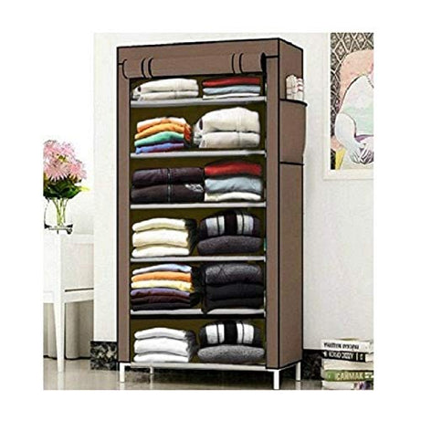 Glancestore Metal Wardrobe Organizer Storage Rack Cabinet, with 6 Layer, Collapsible Wardrobe for Clothes for Kids and Women (Brown)