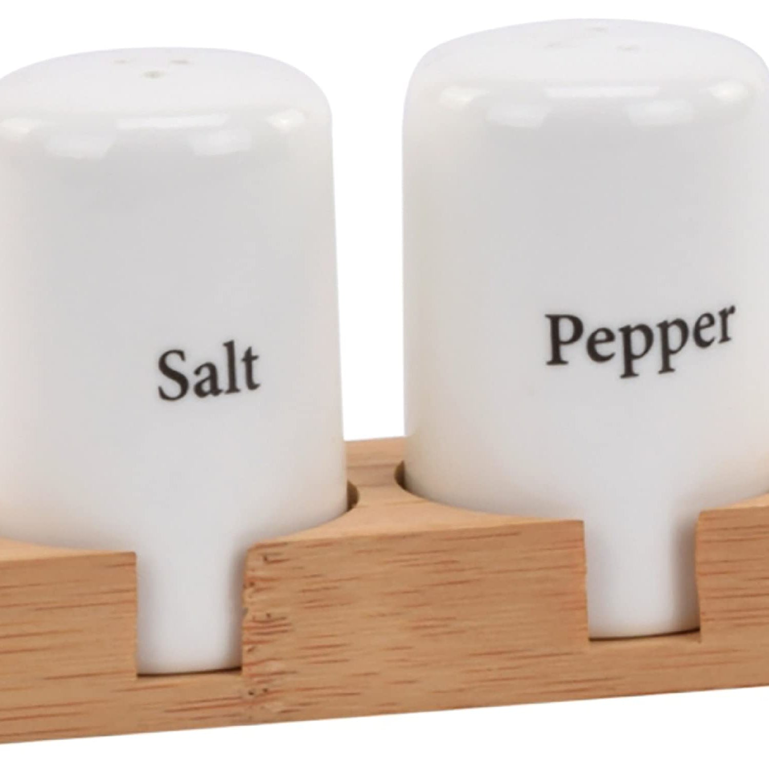 Deco Pride White Ceramic Salt and Pepper Cases Set with Wooden Stand (Set of 1, 100% Bone Ash Free)