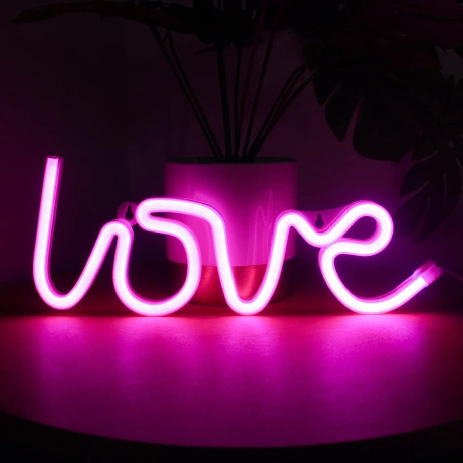 XERGY Love Neon LED Light Sign for valentine day gift, Room Decoration Accessory, Table Decoration, Gifts, Night Light with USB, (Pink)