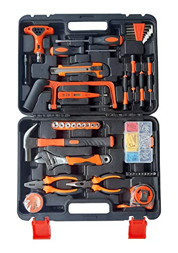 IBELL iBELLTB145-9, 145 Piece Socket Wrench Auto Repair Tool Combination Package Mixed Tool Set Hand Tool Kit with Plastic Toolbox Storage Case, orange;black