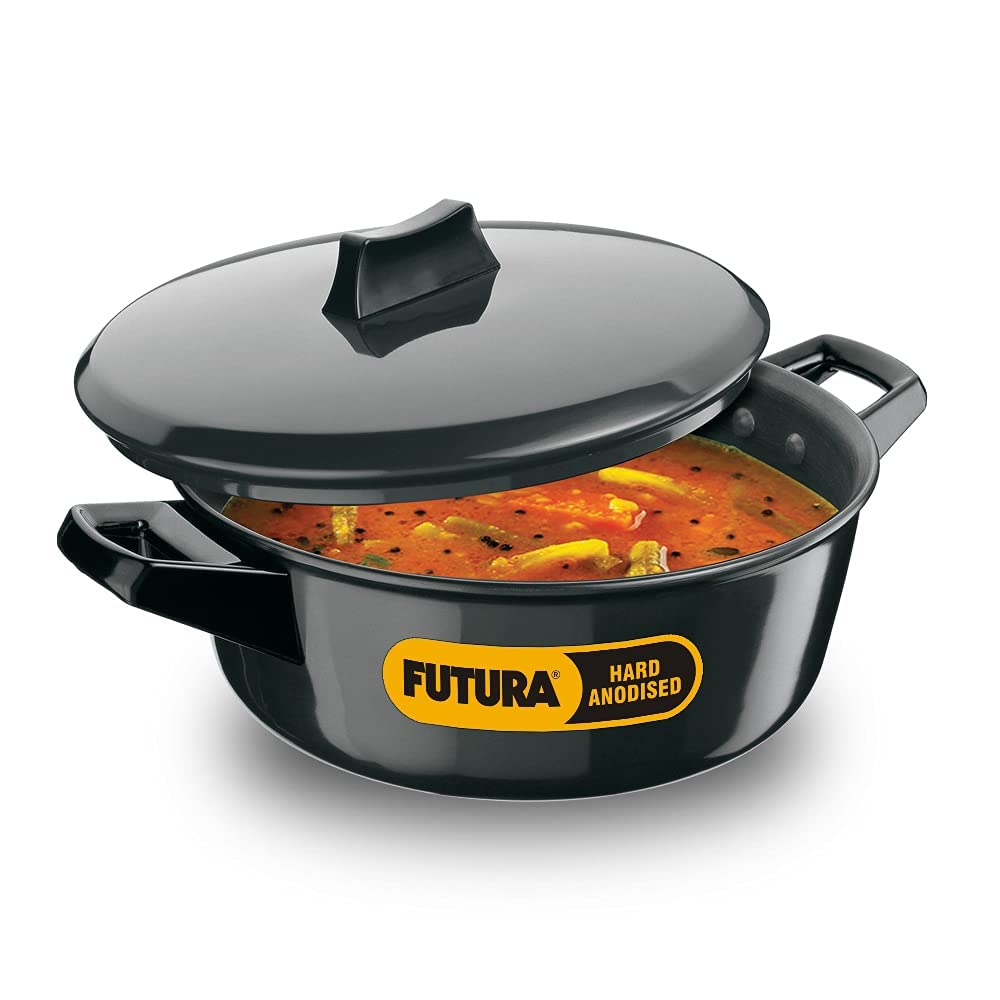 Hawkins Futura 3 Litre Cook n Serve Bowl, Hard Anodised Saucepan with Hard Anodised Lid, Induction Pan, Sauce Pan for Cooking and Serving, Black (IACB30) (Aluminium)