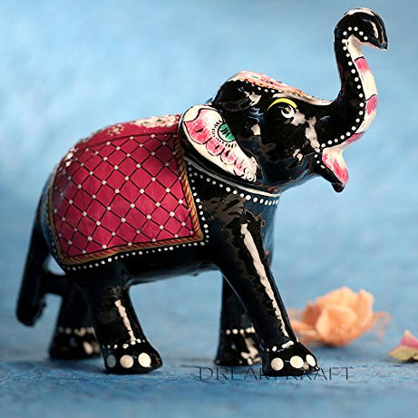 Dreamkraft 6 Inch Paper Mache Elephant Showpiece For Home Decor And Gift Purpose (Red)