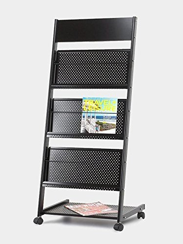 LEPOSE Magazine Holder, Newspaper Stand, Storage Rack for Home, book shelf, School, Office, storage organizer, Steel 4-Tray 4 Pock (Black Glossy)