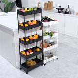 Leaffybezz Multi-Purpose Plastic Kitchen Racks with Wheels Vegetable Kitchen Trolley,Onion Potato Aloo Pyaaz Fruit & Sabaji Storage Basket,Vegetable Stand for Kitchen (5 Layer, Black)