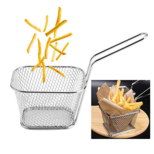 WOODONICK Stainless Steel Frying Basket Frying Net Basket French Fry Holder Strainer Net for Potatoes Chips, Cooking Tool Cookware, French Fries & Chicken (2Pcs)